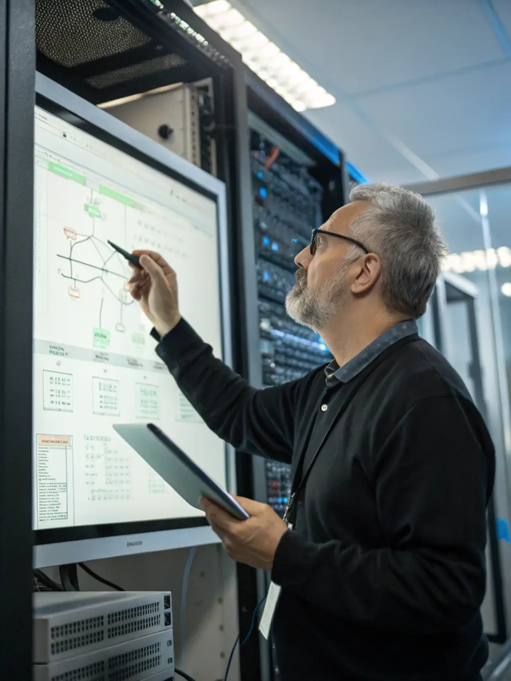 An image of a network security analyst monitoring a security dashboard, highlighting Envision It Works's proactive approach to cybersecurity.